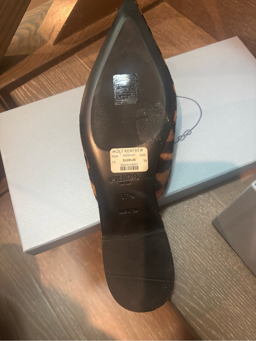 Prada Leopard-Print Pointed Haircalf Mule - Brown/Black - Picture 2 of 6